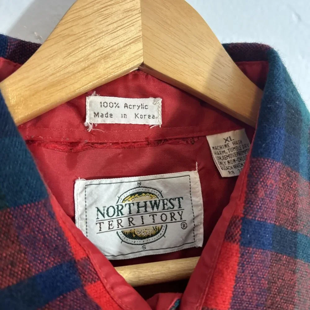 VTG Northwest Territory Soft Flannel Shirt Jacket Men Red Plaid Quilted XL